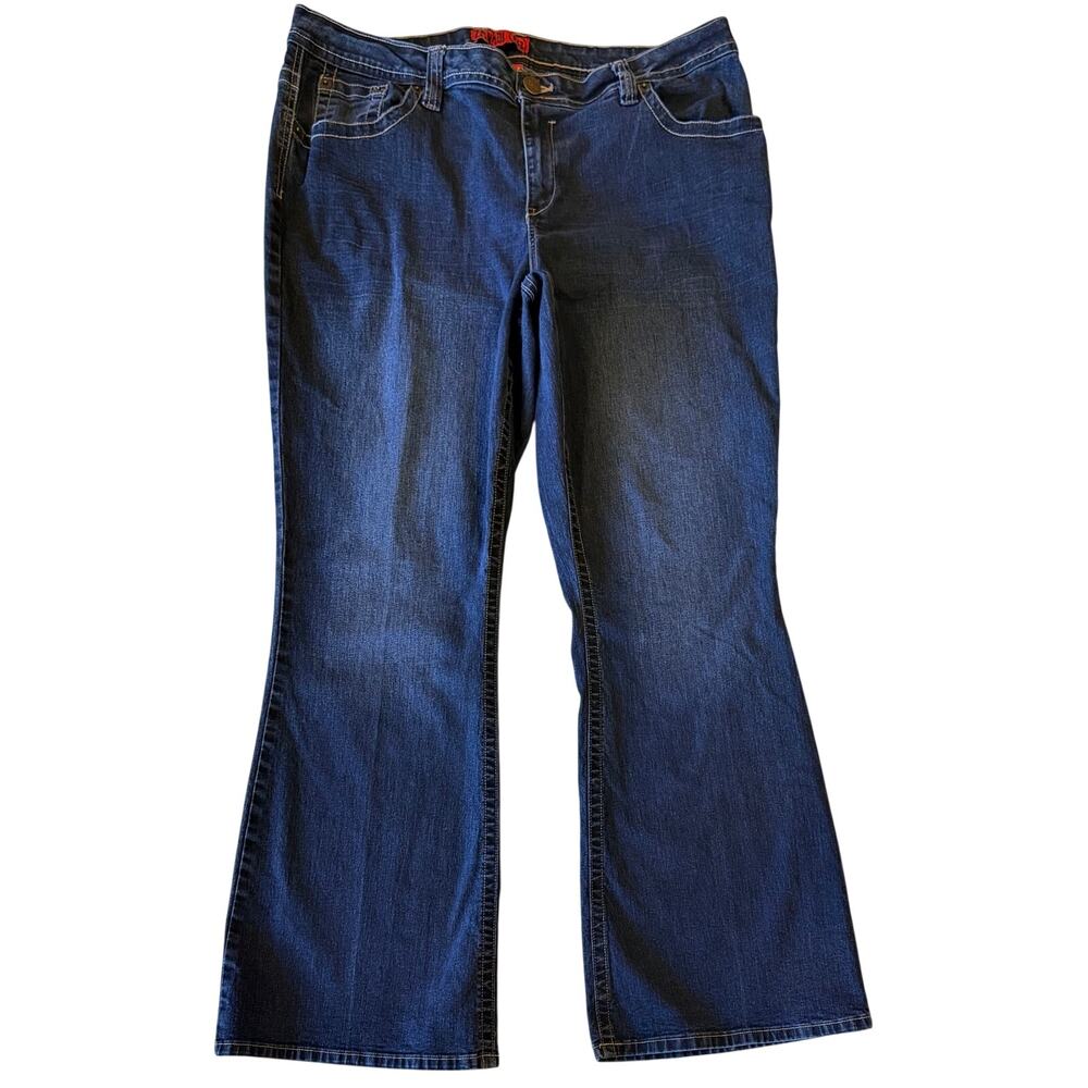ZANADI Women's Dark Wash Bootcut Flare Leg Flap Back Pocket Stretch Jeans Sz 18